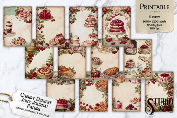 Download Cherry Dessert Junk Journal Papers - Dessert Collection