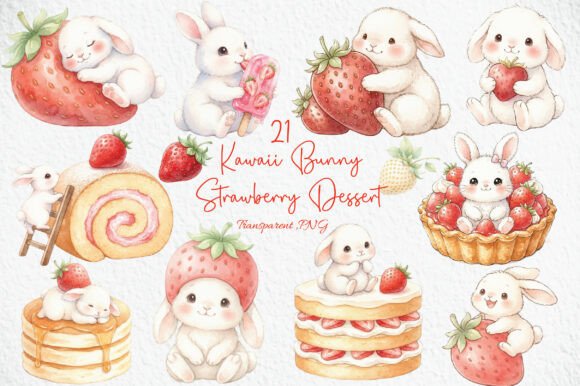 Download Kawaii Bunny Strawberry Dessert Clipart - Dessert Collection