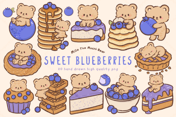 Download Kawaii Bear Blueberry Dessert Clipart - Dessert Collection